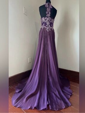 Dave & Johnny Purple and Pink Lace Prom Dress
